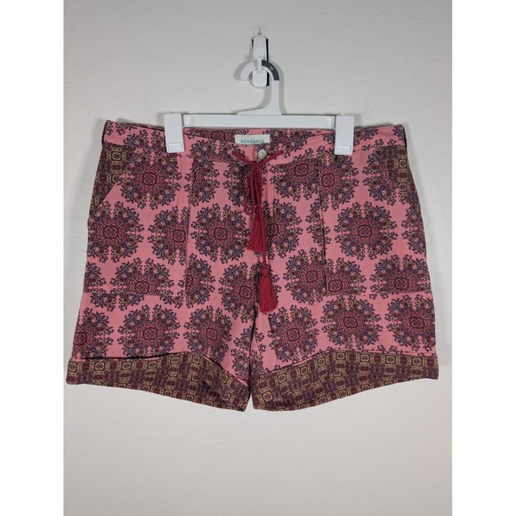 Sundance Shorts Womens Large Pink Paisley Boho Linen Cotton Drawstring Pockets - Picture 1 of 12